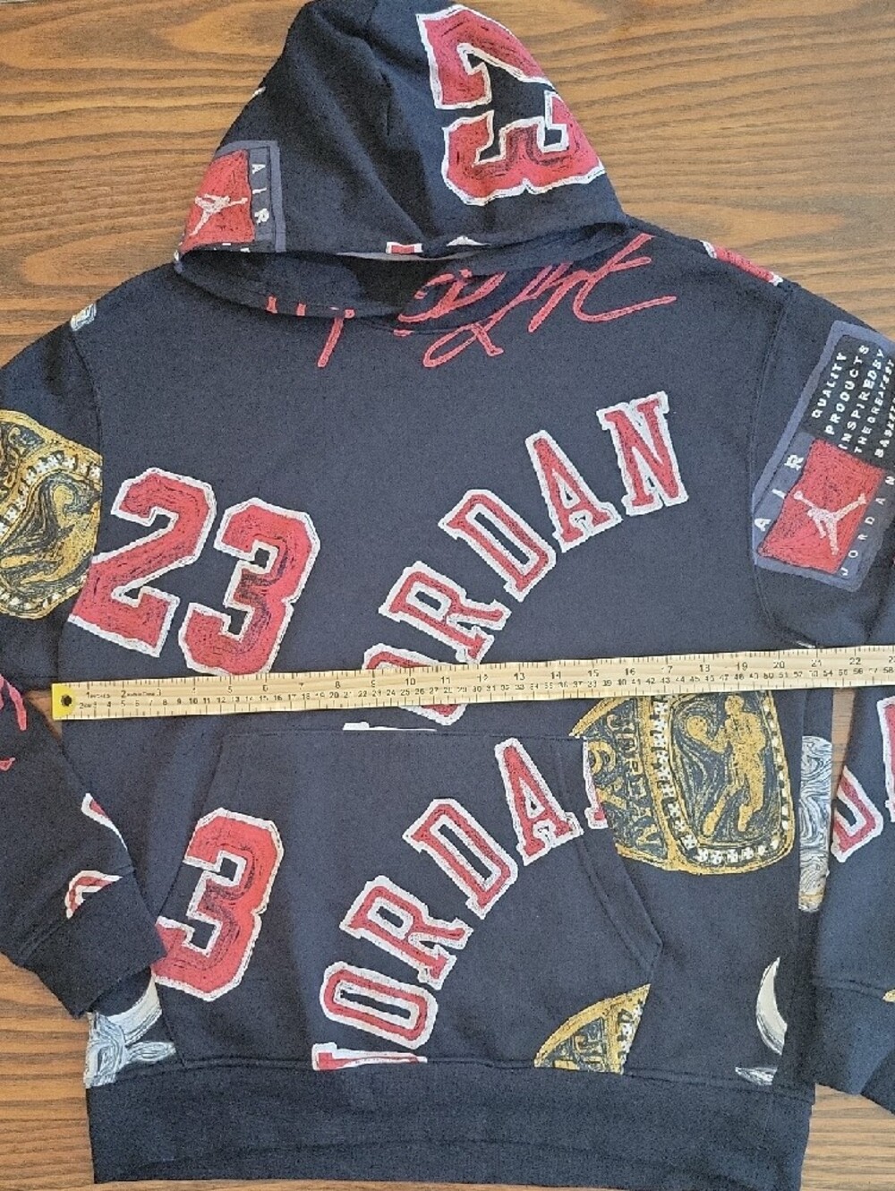 JORDAN Black Hoodie with Red 23 & Gold Ring Graphics - Picture 6 of 10